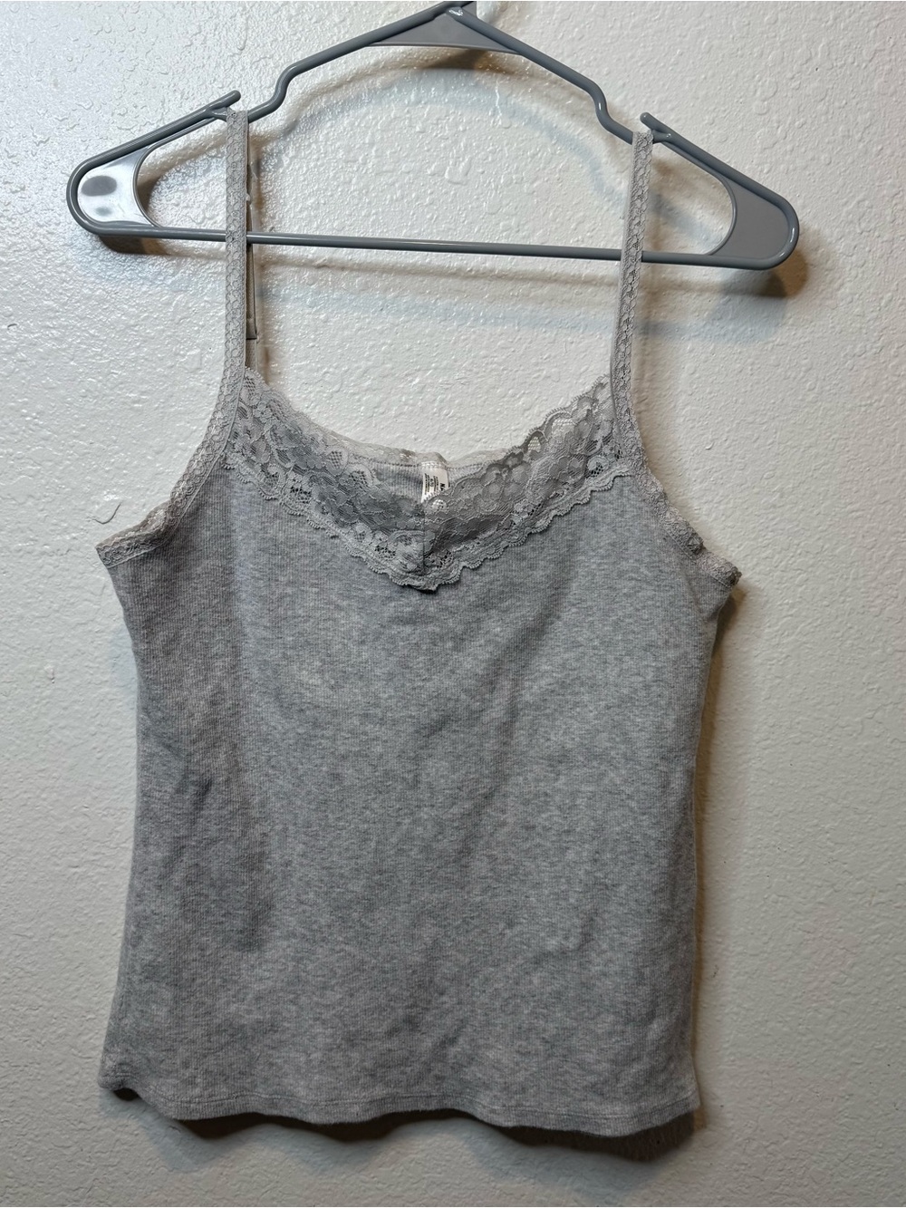 Nautica Y2K Ribbed Lace Trim Cami Grey Built in Support Size XL Basics Layering